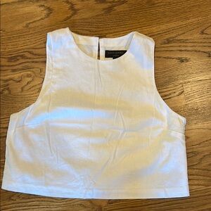 Banana Republic White Sleeveless Cropped Top Linen